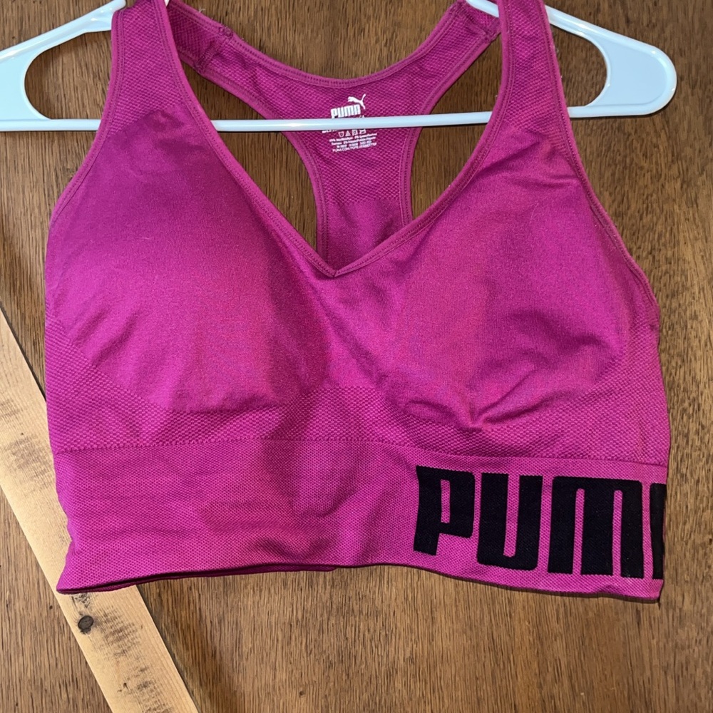 PUMA Fuchsia Sports Bra with Black Logo